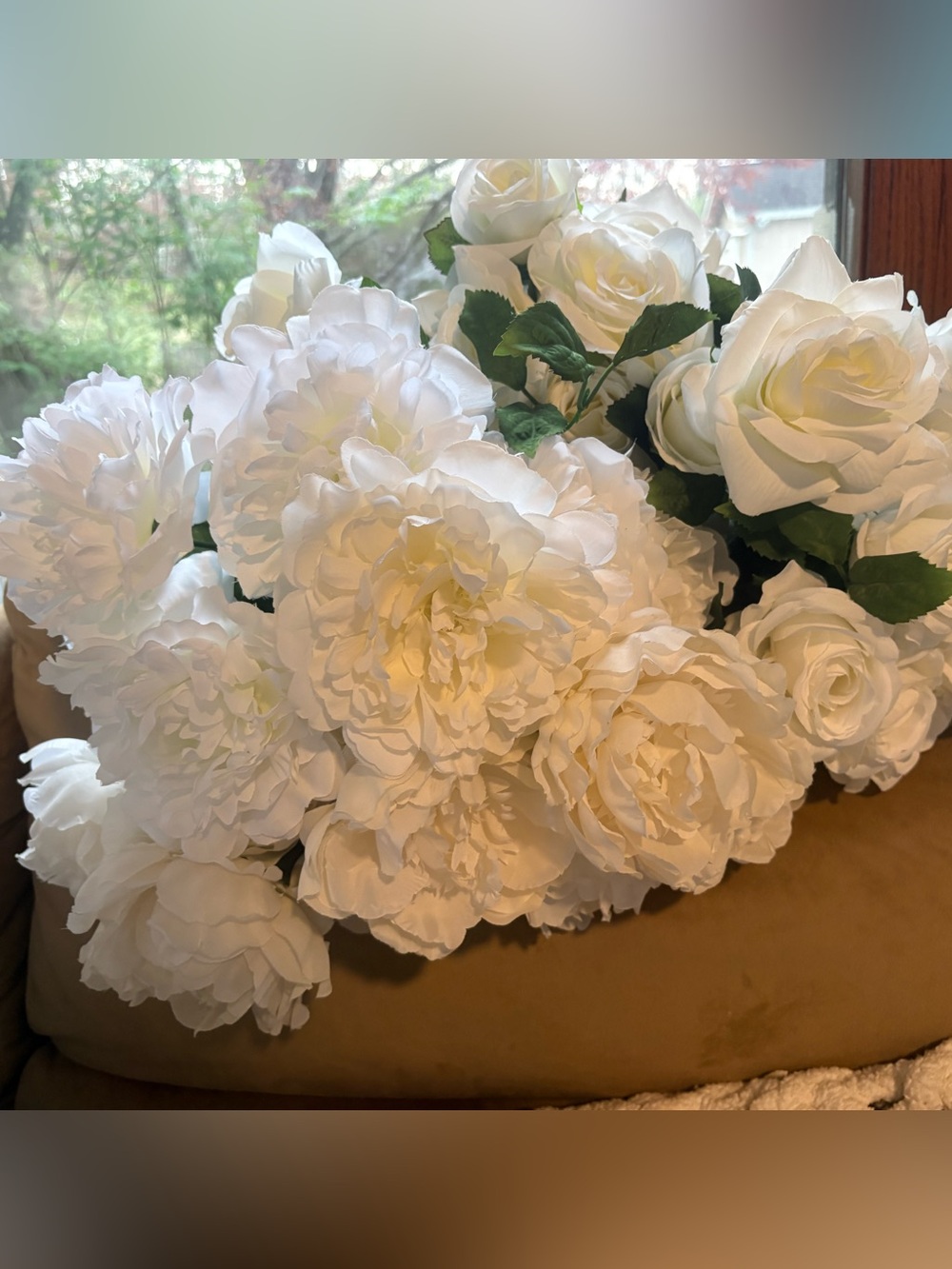 Real touch White Cream Ivory Artificial Rose & Peony huge bundle weddings flower